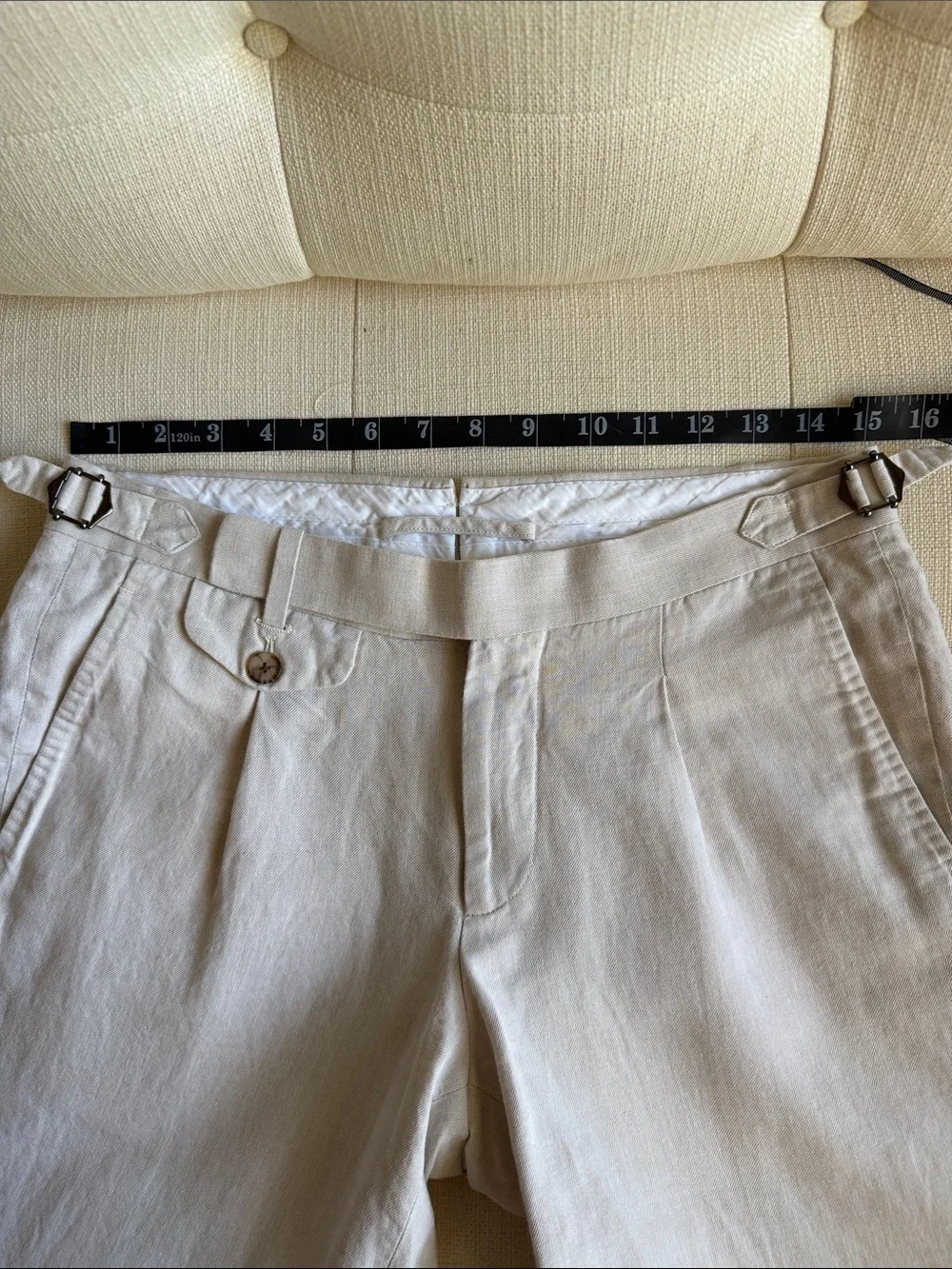 Suit Supply Italian Tessuti Sandrio Cotton Linen Brentwood  Ivory Pants 30 x 28